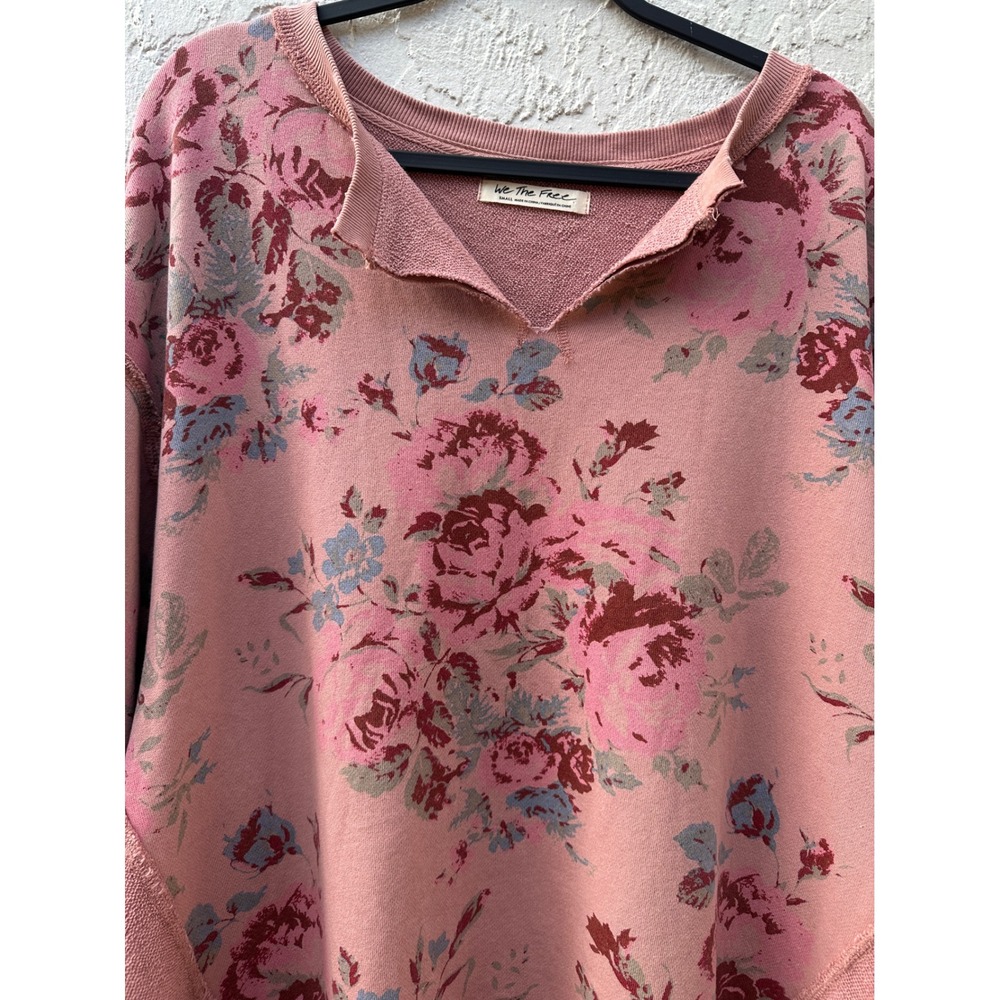 We The Free People Dusty Rose Pink Floral Oversize Sweatshirt Small Boho Cottage - Picture 2 of 8